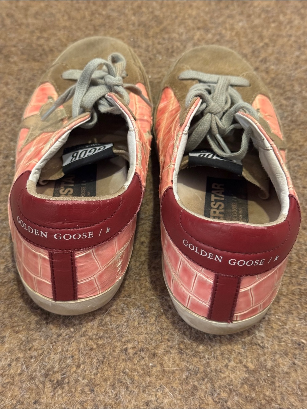 RARE Golden Goose Super-Star Pink Burgundy Crocodile Pattern Platinum Star Sz37 - Picture 5 of 10